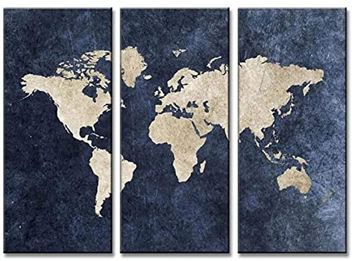 3 Piezas Conjunto Abstracto Marina de guerra Azul Mundo Mapa De la lona ​​Imprimir Pintura Moderno Poster Impresiones Pared Cuadros Para Salon Oficina Decorativo Sin marco 40×80cm×3 piezas