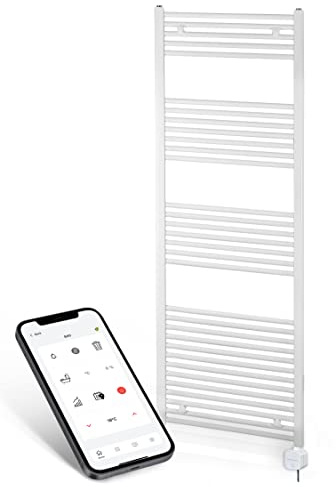 anapont elektrischer Badheizkörper - W-LAN WiFi steuerung per APP - Handtuchheizkörper - Badheizung elektrisch - Handtuchheizung - Made in Germany…r - gebogener Handtuchwärmer Weiß 1775 × 750 mm