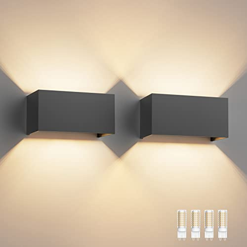 Klighten 2PCS 18W Aussenlampe mit Austauschbarer G9 Lampe 3000K, Dunkelgrau