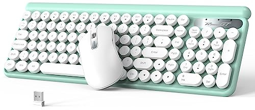 Retro Cute Wireless Keyboard and Mouse Combo - Silent 2.4G USB Cordless Set for Windows Laptop/Desktop/PC
