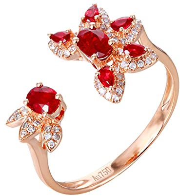 Epinki Echt Gold Eheringe 18K Rose Gold 750 Frauen, Rubin Diamantring Rot 0.73ct Blumen Pärchen Ringe Au750 Rotgold mit Diamant, Gr.57 (18.1)
