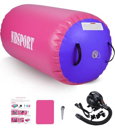 NBSPORT Air Barrel Air Roller Gymnastik Barrel, Air Mat Tumble Track Gymnastik Equipment Inflatable Tumbler Back Handspring Trainer with Pump for Home Cheerleading