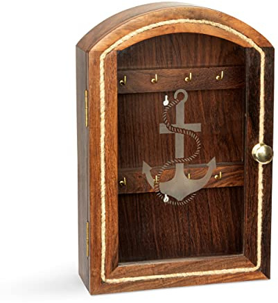 NKlaus Maritim Ankermotiv Schlüsselkasten aus Holz mit Glasfront und 8 Haken im Innern 11714