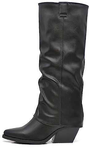 IF Fashion Scarpe Stivali Texani Arricciati Da Donna Con Ghetta Risvolto MP627