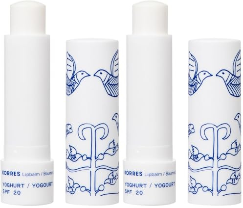 KORRES pflegender Lip Balm Yoghurt SPF 20, farbloser Lippenpflegestift mit Johanniskrautöl, dermatologisch getestet, 4,5g (Packung mit 2)