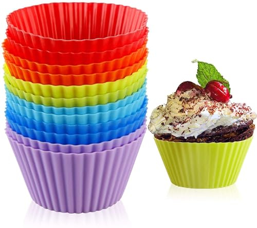 12 Stück Silikon Muffinförmchen Backformen aus BPA-freiem Silikon für Muffins und Cupcakes Wiederverwendbare, antihaftbeschichtete Cupcakeförmchen für Kuchen, Eincreme und Pudding