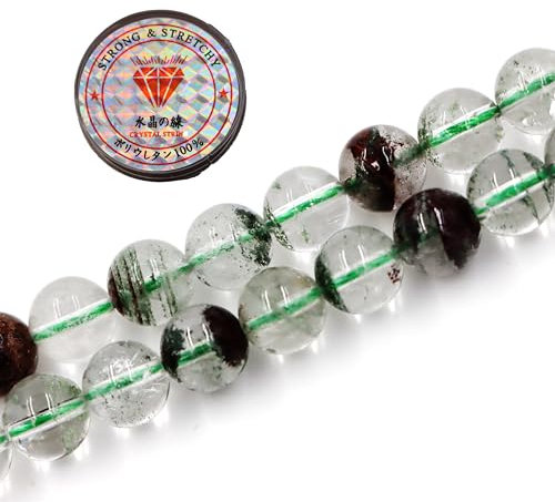 Fukugems Perlen mit Stretch-Kordel für Schmuckherstellung lose Steinperlen für DIY Energiestein Heilkraft Armband 8mm=96 Stücke und 1 Roll Cord Phantom Quartz AAA 8mm