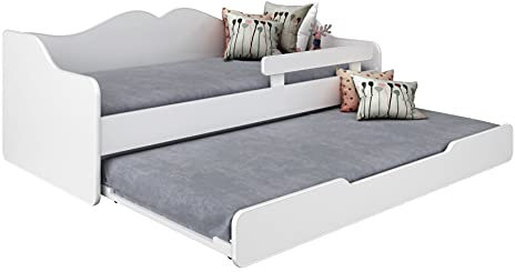 BDW - Kinderbett - Einzelbett mit Lattenrost, Matratze, Schublade, Rausfallschutz, Stauraum - Ausziehbar - Schlafsofa, Gästebett, Klappbett - Kinder-/Jugendzimmer - 160x80cm - Weiss