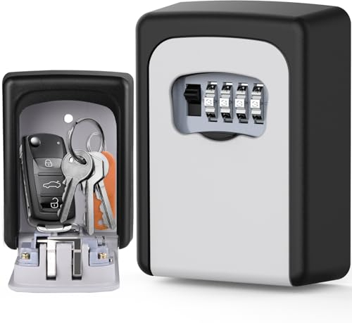 SINZUX Wandbefestigte Schlüsselbox für Haus, wasserdichte und Sicherheits Schlüsselschloss Box, Große Kapazität Outdoor Schlüsseltresor Schrank für Ersatzhaus Schlüssel, Schwarz Schlüsselsafe
