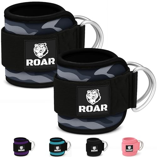 Roar® Fußschlaufen V1 (gepolstert) - für Fitness Training am Kabelzug - (2 Stück) Ankle Straps für Frauen und Männer