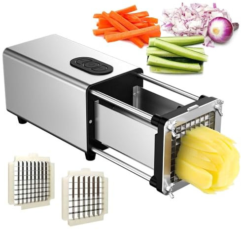 AUTUMFLATGAO Electric French Fry Cutter, Commercial Grade Potato Cutter, Stainless Steel Potato Slicer with 1/2 3/8 Blade, Perfect for Potatoes Carrots Cucumbers Apple