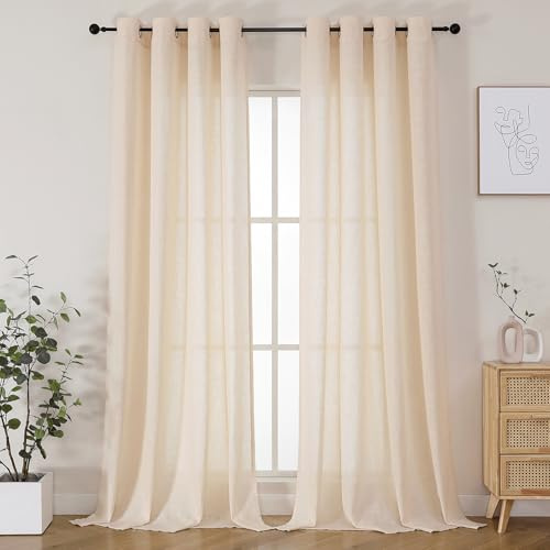 Joydeco Leinen Gardinen mit Ösen Beige Vorhänge Leinen, H225 x B132 cm (2er Pack) Vorhänge Wohnzimmer Schlafzimmer, Durchscheinende Gardinen Antibakterielle Leinenvorhänge