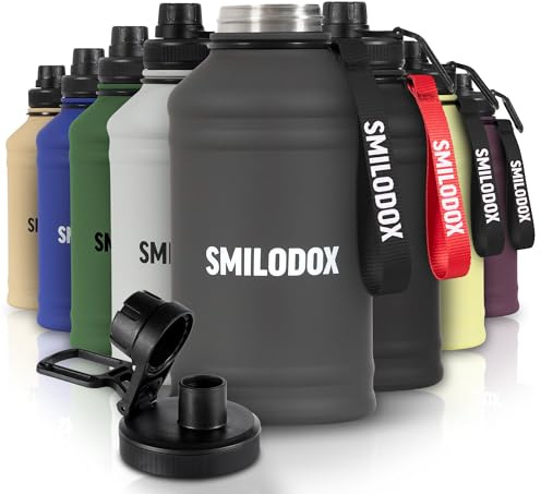 SMILODOX Edelstahl Trinkflasche 1,3 Liter - Extra Stark Sport & Fitness Wasserflasche mit Druckverschluss - BPA-freie Metal Sportflasche für Fitnessstudio, Bodybuilding, Outdoor, Wandern & Büro