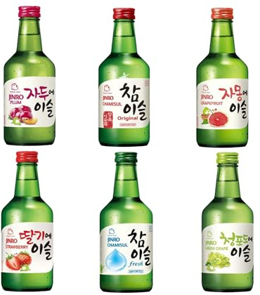 YIJIA | Pack 6 x 350ml Vino Soju Koreano Juego de todos los sabores (Original，Fresa，Ciruela，Uva，Pomelo，Fresh) - El soju es una bebida muy popular en Corea
