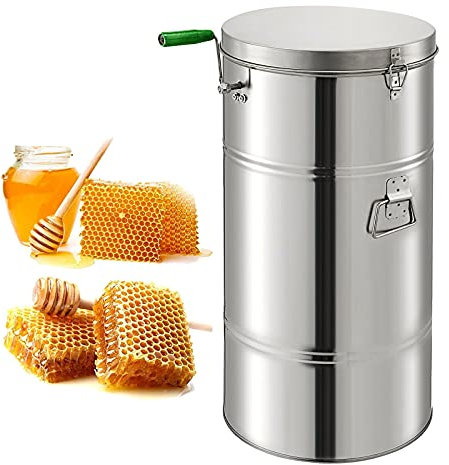 Manual Stainless Steel Honey Extractor, 2 Frame Manual Processing Centrifuge 20KG Large Capacity Honeycomb Spinner Crank Beekeeping Equipment