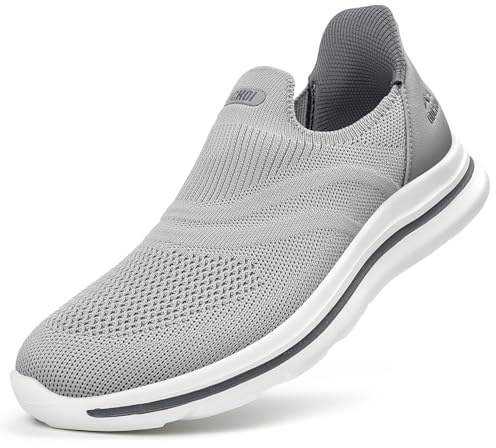 ODCKOI Slip On Sneaker herr utan skosnören skor utomhus sportskor löparskor lätta andas handfria fritid löparskor, LJUSGRÅ, 44 EU