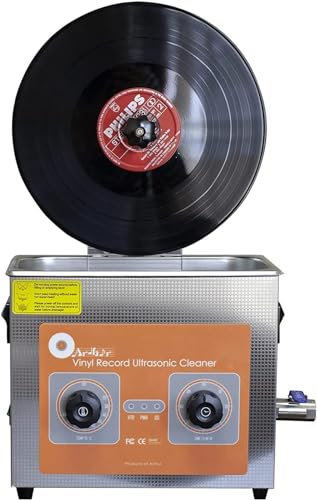 CFDZCP 140W Ultrasonic Vinyl Record Cleaner With Heating Function, 4L Ultrasonic Vinyl Cleaner For 12 Record Disk Cleaner ，0-60 Mins Timer ，Automatic Rotation