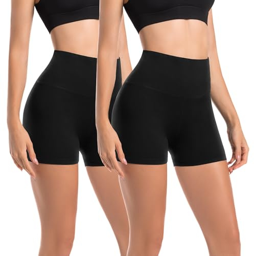Leafigure Lot de 2 shorts de cyclisme pour femme - Taille haute - Opaques - Pour l'été, la gym, le fitness, le yoga