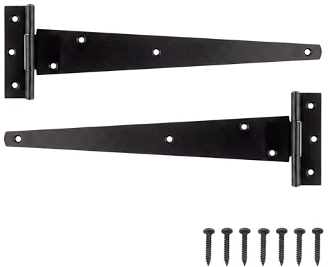 Keypak Lot de 2 charnières en T japonaises noires de 250 mm avec revêtement antirouille, idéales pour les portails en bois, les portes d'abri de jardin, les portes de grange et une utilisation