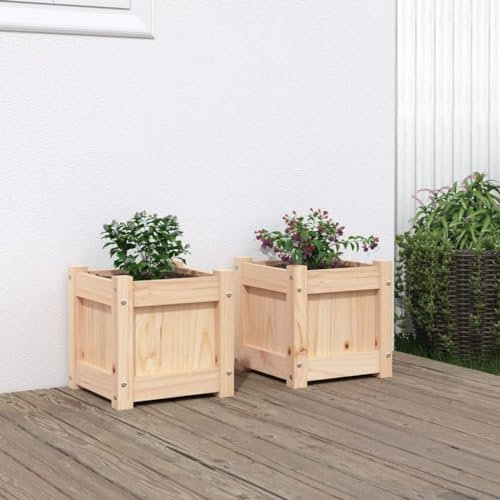 OHOOWOO Fioriere da Giardino 2 pz in Legno Massello di Pino,Cassetta fioriera in legno massello di pino per decorazione da giardino, balcone e patio Vasi e accessori per piante