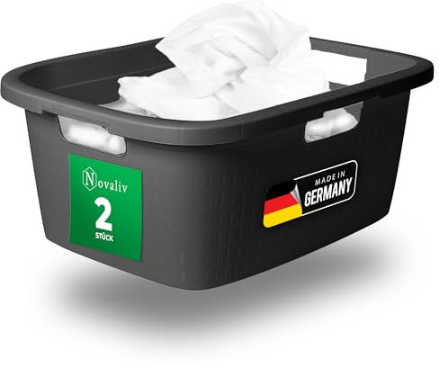 Novaliv Set di 2 vasche per la biancheria con 3 manici, 25 l, colore antracite, per il bagno, la biancheria, la biancheria, la lavanderia, il cestino da collezione