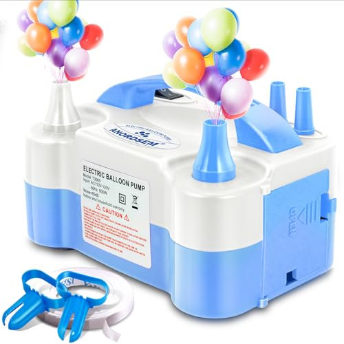 Anordsem Bomba de aire eléctrica para globos: inflador de globos portátil para todos los globos en casa, máquina sopladora de doble boquilla para soporte de arco de globos, dispositivos de inflado