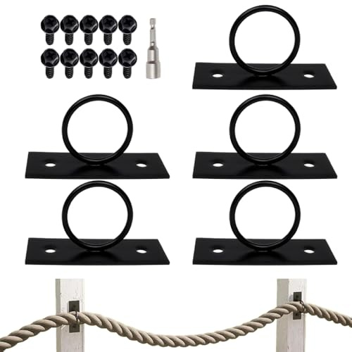 SEIWEI Schwarz Seilhalter Set, Seilträger Halterung aus Edelstahl Jute Seil Handlaufseil Treppenseil Zubehör (5 Stück)