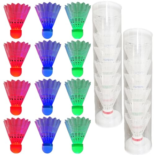 Xerteam Led Badminton Shuttlecocks, 12 Pcs Outdoor Shuttlecocks Colorful Light Shuttles Sport Training Badminton, Light Up Plastic Badminton Training at Night(3 Colors)