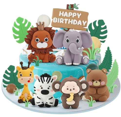 omolly 23Pcs Animal Cake Topper,Jungle Animal Cake Toppers Set, Animals Figure Decorations,Jungle Wild Animals Cake Decorations for Animals Themed Birthday Party Holiday Party