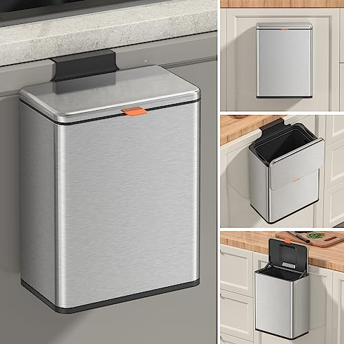 Mbillion Küchenkomposteimer, hängender Mülleimer mit Deckel, 8L/2,1 Gallonen, Edelstahl-Mülleimer für Küchenschranktüren, montierter unter der Spüle, Tür, Wohnmobil, Badezimmer (Silber, 8L)