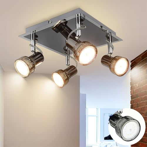 Depuley Ceiling Track Light Fixture: 4-Light Square Led Track Lighting Kit - Flush Mount Ceiling Spotlights Flexibly Adjustable Accent Lamp for Kitchen Living Room Bedroom Hallway GU10 Bulbs Included