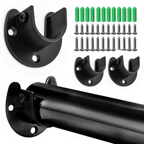 4 stycken U-format runt rörfäste, Curtain Pole Brackets, garderobsstång fäste, runda rör hållare i rostfritt stål, U-formad gardinstång fäste, Lämplig för kök,badrum,garderober,fönster(32mm, svart).