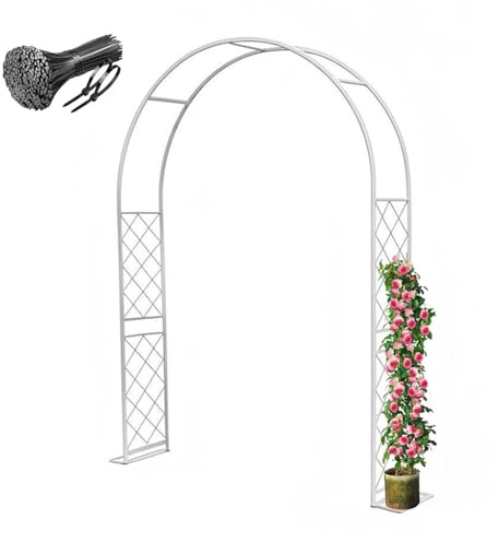 Genérico Arco de Rosas Exterior, Arco de jardín Metal para Plantas trepadoras, pérgola con Base Desmontable, Enrejado Estable para decoración Patios césped(Blanca,W370 x H240cm)