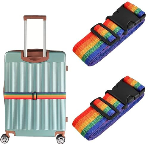 2 Pack Adjustable Heavy Duty Luggage Straps – Durable Suitcase Belts with Quick Release Buckles – Travel Packing Straps for Holiday, Airport, Backpacks & Bags – Rainbow Colour