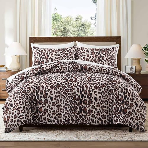 VOGIAY Bettwäsche 135x200 Braun Leopardenmuster, ÖKO-TEX Bettwäsche Set Weich & Pflegeleicht Bettbezug mit Reißverschluss und 1 Kissenbezug 80x80 cm, Klassisches Schlafzimmer Design