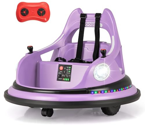 COSTWAY 12V Kids Bumper Car, 360 Degree Rotation Spin Ride on Cars with Remote Control, Dual Joysticks, 5 Light Effects, Music, Wireless Connection, Electric Ride on Toy for 3+ Years Old (Purple)