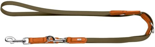HUNTER verstellbare Hundeführleine WOLMAR – BioThane® & Leder, 3-Fach verstellbar, robust & pflegeleicht, handgefertigt in Deutschland, Farbe: Khaki/orange, Größe: 16/200