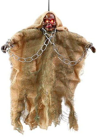 Halloween Ghost Decor, Hanging Chain Ghost Ornament, Spooky Lightweight Decoration with Flowing Fabric, Weather-Resistant Design, for Haunted House, Yard, Garden, Porch, Tree, 23cm Red Yellow Black