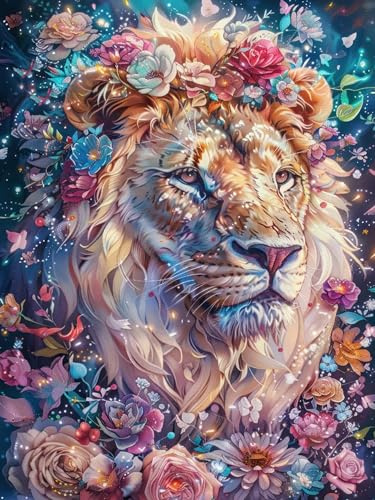 FLAJZ Diamond Painting Erwachsene, 5D Diamant Painting Bilder Löwe, Diamond Painting Set für Anfänger und Erwachsene, DIY Mosaikherstellung Bastelset für Haus Wanddeko, 30x40cm