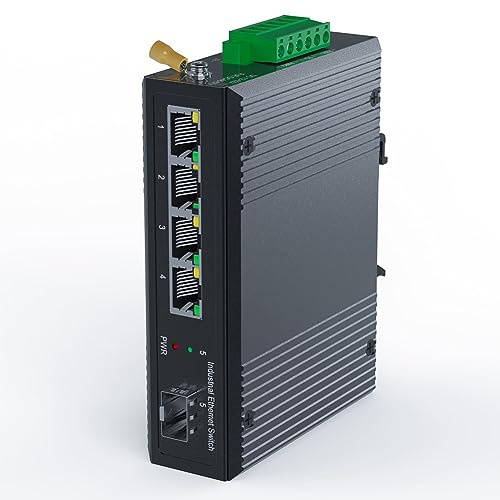 Asyduey Modulo Switch Ethernet Switch Ethernet Gigabit su Guida DIN Poe Industriale A 5 Porte, Switch A 4 Porte con Uscita 48 V Non Gestita IP40 SFP 10/100/1000 Mbps