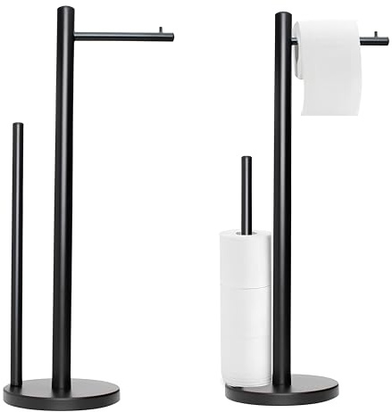 Portarrollos de Papel Higiénico de Pie de Acero Inoxidable, Porta Rollos de Papel Higiénico, Soporte para Papel Higiénico para Baño, Ideal para Rollos de Papel, 52x15x15cm (Negro)