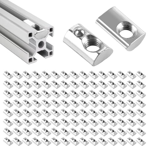 SHUESS 120 Stück Nutensteine M5 Nut 6 mit Kugel, Kohlenstoffstahl Gleitmutter, Federkugel T Nutsteine Set für Aluprofil 20x20 Zubehör, T-Schiebermutter M5 für 3D-Drucker CNC Europanorm