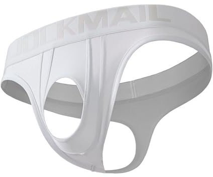 JOCKMAIL String Homme Taille Basse Respirant Jockstrap Supporter athlétique Élastique Découpé sous-Vêtement Sport Confortable (FR/ES, Alpha/Lettres, M, Taille Normale, Taille Normale, Blanc)