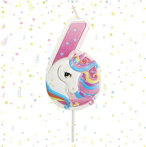 Ovanda Kerze 6 Geburtstag Mädchen, Einhorn Tortendeko Kerze 6 | 3D Regenbogen Einhorn Geburtstagskerze, Kerzen Zahlen 6 Rosa, Geburtstagsdeko Mädchen 6 Jahre, Regenbogen Geburtstag
