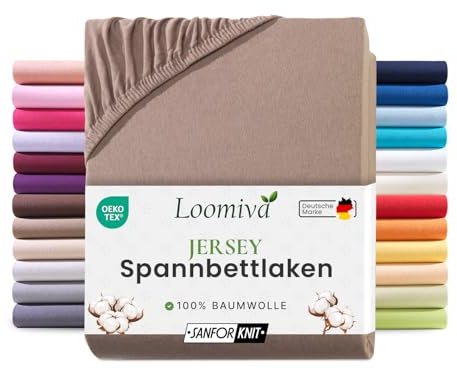 Loomiva Jersey Spannbettlaken 90x200cm - 100x200cm Nougat | Bettlaken 100% Baumwolle | bis 22cm Matratzenhöhe Gummizug | Oeko-TEX Made in Green | Spannbetttücher Leintuch Bezug 90x200