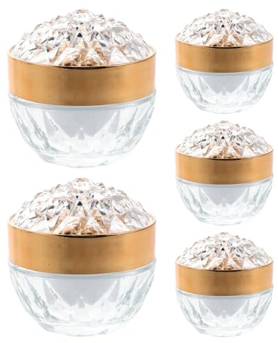 VICASKY Lot de 5 Pots de Crème en Verre 30 G avec Couvercle Doré et Joint Étanche Flacons Rechargeables pour Cosmétiques de Voyage Petits Contenants pour Crème Visage et Soin des Lèvres