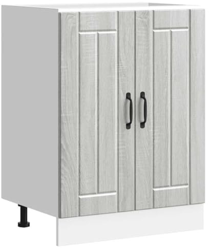 Mandloder Mobiletto lavandino Lucca grigio Sonoma in legno 60 x 46 x 81,5 cm Armadietto da cucina con ante piedini regolabili, spazio per cucina, durevole