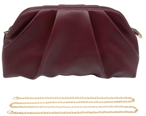 Pahajim Festklänning Clutch Handväska för Kvinnor PU Läder med Demonterbar Kedja Bandolera Väskor för Bröllop, Middagar, Evenemang, Vinröd, 25.5 x 5.5 x 14 cm