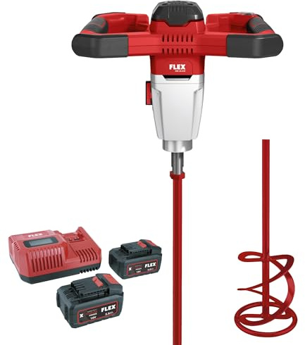 Flex Akku 2-Gang-Rührer MXE 18.0-EC/5.0 Set + Wendelrührer HP2 120 (schwarz, rot, Akku 2-Gang-Rührer mit 3-Stufen Drehzahlschalter 18,0 V, Rührmaschine, Baustellenrührer, Elektromischer) 535138
