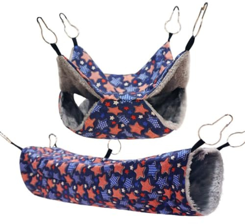 Juego de Hamaca Peluche para Pequeños Animales y Túnel Colgante Cama Refugio Suave Juguete Mascotas Accesorios Resistentes Transpirables Jaula Esconderse Jugar Dormir Suministros Ecológicos Lavables